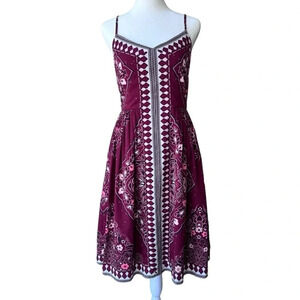 Banana Republic Strappy Maroon Floral Boho Print Midi Dress Size 2